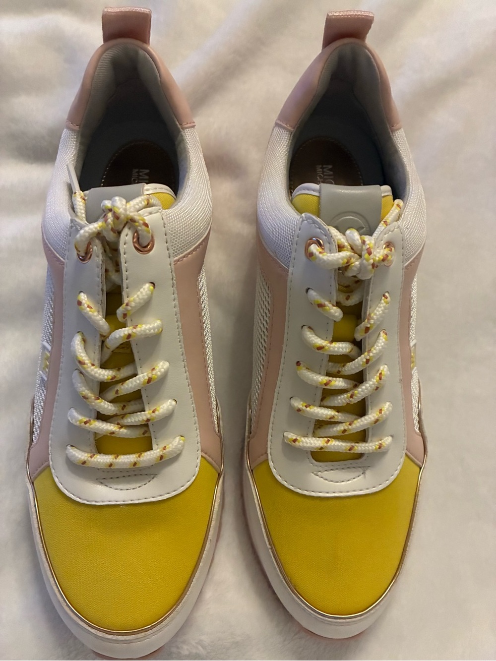 Michael Kors Women's Yellow, Pink & White Lace-Up Sneakers